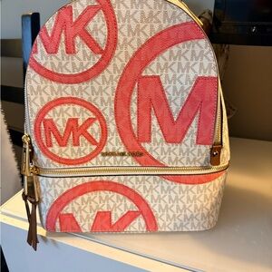 Michael Kors Red and Cream Logo Backpack